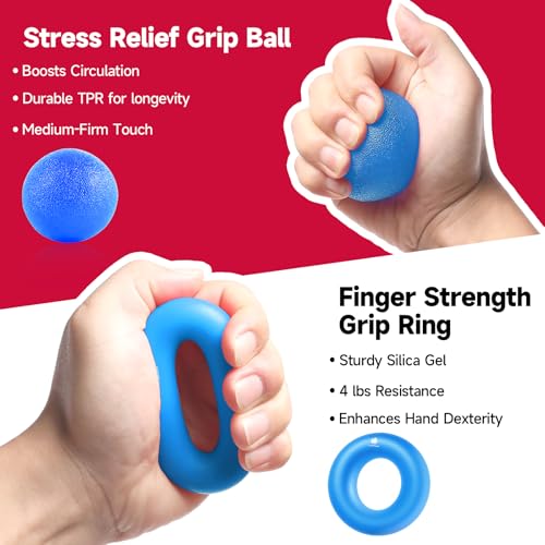 FitBeast Grip Strengthener Forearm Strengthener Hand Grips Strengthener Kit - 5 Pack Adjustable Resistance - color: Light Blue