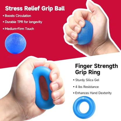 FitBeast Grip Strengthener Forearm Strengthener Hand Grips Strengthener Kit - 5 Pack Adjustable Resistance - color: Light Blue