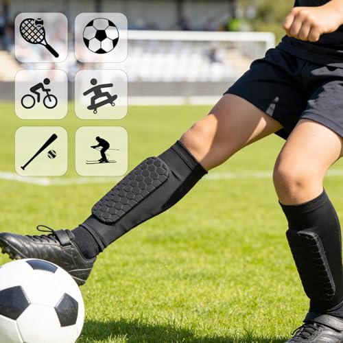 Soccer Shin Guards, Shin Defenders for Kids Youth Adult Ski Shin Guards Pads for 2-18 Years Old Calf Compression Sleeve with Honeycomb Pads, Lightweight Calf Protective Gear for Football - size: Large