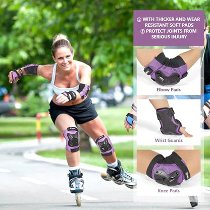 Tanden Skating Protective Gear Knee and Elbow Pads Wrist Guards for Roller Skating Skateboarding, Skate Pads Adult Knee Pads - color: Purple, size: Youth (9-15 years)