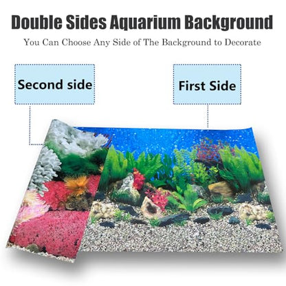 Aquatic Plant Aquarium Background Sticker Coral HD Fish Backgrounds for Aquariums Gravel Stone Fish Tank Wallpaper Decorations 2 Sided 16"x 33"