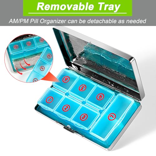 Pill Organizer with 3 Compartments 7 Day Metal Pill Box for Fish Oil/Food Supplements Travel Pill Box. (Rectangle-Silver, Large Rectangle) - color: Rectangle-silver