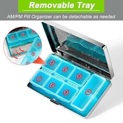 Pill Organizer with 3 Compartments 7 Day Metal Pill Box for Fish Oil/Food Supplements Travel Pill Box. (Rectangle-Silver, Large Rectangle) - color: Rectangle-silver