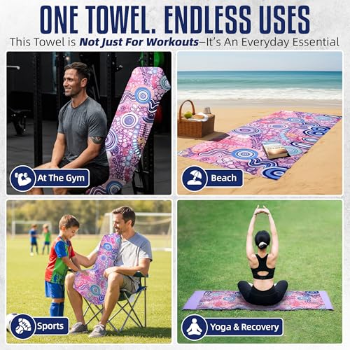 Hooded Microfiber Gym Towel – Highly Absorbent Car Seat Towel with Carry Bag – Double-Sided Sweat Towel, Reversible, Quick Dry & Sand-Resistant Fabric, Joy, 130 x 60cm - color: Joy