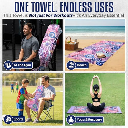 Hooded Microfiber Gym Towel – Highly Absorbent Car Seat Towel with Carry Bag – Double-Sided Sweat Towel, Reversible, Quick Dry & Sand-Resistant Fabric, Joy, 130 x 60cm - color: Joy