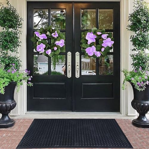 2 Pack Rubber Floor Mat, 36"x60" Anti-Fatigue Door Mat w/Holes for Restaurant, Kitchen, Bar, Indoor/Outdoor, Black