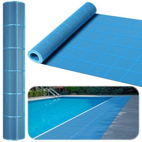 Pool Mat Non Slip Drainage Mats Swimming Pool Floor Deck Mats Rugs PVC Splash Mesh Hollow Doormat Roll for Outdoor Indoor Patio Restaurant Garage Kitchen Bathroom Safety(1 x 40 ft,Blue) - color: Blue, size: 1 x 40 ft