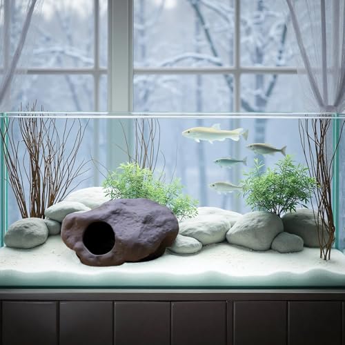 Ceramic Aquarium Cave Shelter with Dual Openings, Purple Sand Shrimp Hideout House for Cichlid Breeding, Parrot Spawning, and Tank Decoration