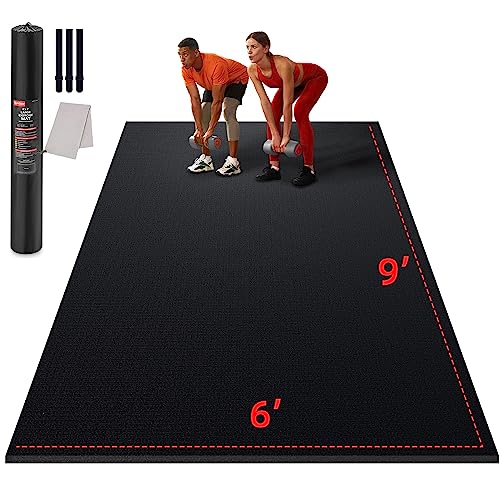 GymCope Large Exercise Mat for Home Workouts, 12x6/10x6/9x6/8x6/7x5/6x4 ft | (7mm) Extra Thick Workout Mat, High-Density Gym Mat for Cardio, Jump Rope, MMA, Weights (Shoe-Friendly) - color: 9'*6'Black