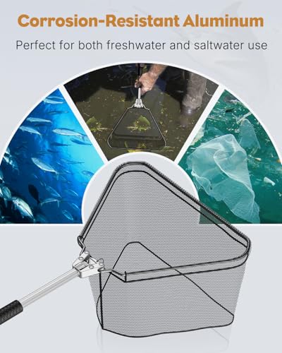 Pawfly Fishing Net with Collapsible Aluminum Handle and Nylon Mesh for Aquarium Pond Freshwater and Saltwater, Minnow Net for Bait and Trout, Portable Fishing Landing Net - size: 10" x 13" Net - Aluminum Handle