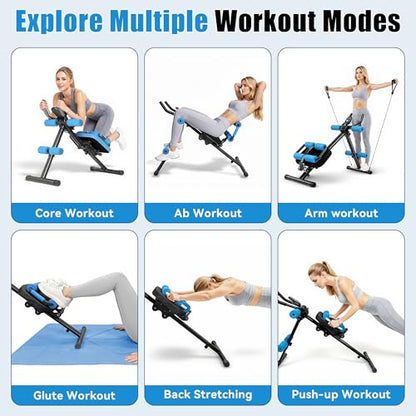 EPHESPORT 2-in-1 Crunch & Sit-Up Ab Machine with Knee & Back Protection | Foldable Ab Workout Machine, 8 Height Levels & 2 Incline Angles, Stable 4-Wheel Base, 330 LBS Capacity - color: Blue