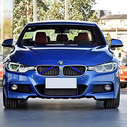 Jaronx Compatible with BMW Grill Inserts for 2 5 6 7 X1 X2 Series,F10 F11 F45 F12 F13 F01 F02 F48, Compatible with BMW V Brace Wrap Covers Blue Grill Stripes Front Grille Trim Stripes (Blue) - color: Blue, size: F10/F48