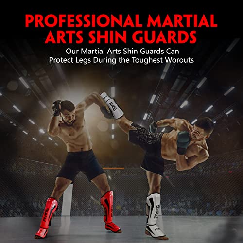 MMA Martial Arts Shin Guards,Muay Thai | Padded, Adjustable, Instep Protection, Muay Thai,Kickboxing,MMA Training, Professional Equipment - color: Red, size: Small