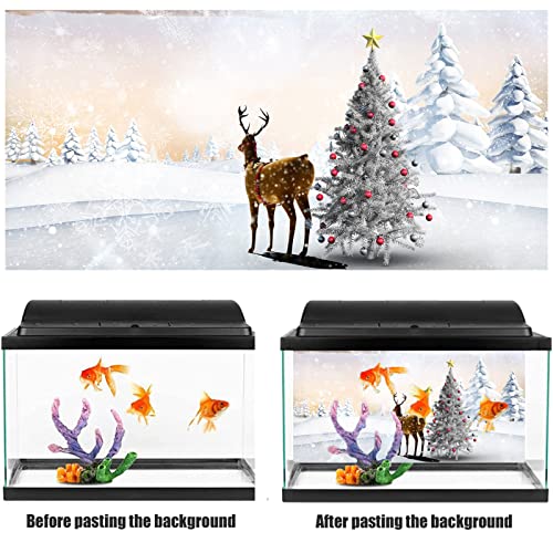 Aquarium Background Fish Tank Decorations Pictures Christmas 3D Effect PVC Adhesive Poster Christmas Tree Elk Backdrop Decoration Paper Cling Decals Sticker,42x30cm