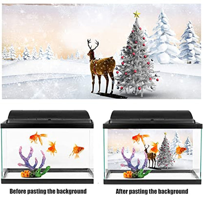 Aquarium Background Fish Tank Decorations Pictures Christmas 3D Effect PVC Adhesive Poster Christmas Tree Elk Backdrop Decoration Paper Cling Decals Sticker,42x30cm
