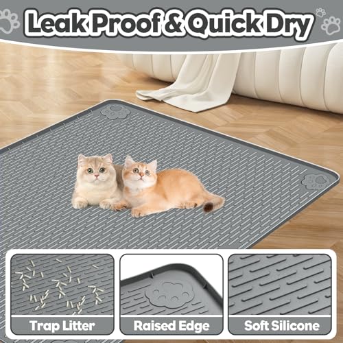 Cat Litter Mat, Extra Large 40" x 28" Silicone Mat Litter Trapping Mat for Scatter Control, Soft on Kitty Paws, Easy to Clean (Dark Gray) - color: Dark Grey