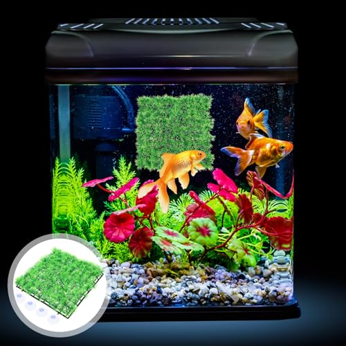 Luxshiny Realistic Artificial Grass Aquarium Rug with Thickened Base Simulation Plant Mat for Fish Tanks Reptile Terrariums and Pet Hiding with Suction Cups