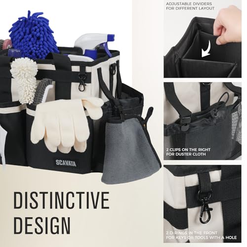Compact Wearable Cleaning Caddy, Small Cleaning Supplies Organizer with Handle & Shoulder Straps for Housekeepers, under Sink & Car Cleaning Tool Organizers Bag, Cream White - color: CreamWhite