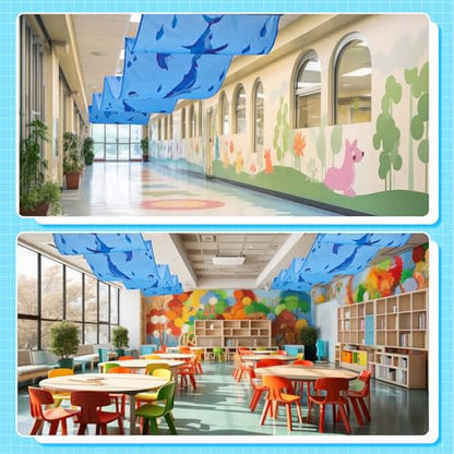 Under The Ocean Decorations Shark Whale Ceiling Decor Sea Animal Hanging Blue Fish Banner Covers with Tape 32 Inch x 16 ft for Summer Pool Baby Shower Birthday Party Classroom Wall Daycare - style: Shark