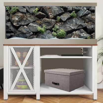 Stone Aquarium Background, Underwater Rock Plant Fish Tank Background Rocky Terrarium Background Black, Polyester Background with 6 EVA Double-Sided Tapes 48x24 inches/120x60 - color: Rock, size: 48"L x 24"W