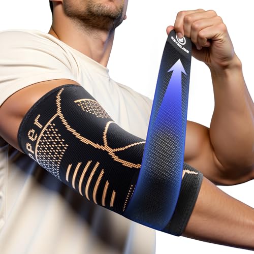 Copper Elbow Compression Sleeve for Tennis Elbow, Tendonitis, Golfers - style: Black-S