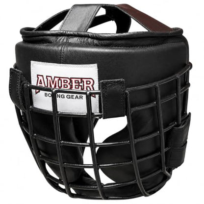 Heavy Leather Headgear with Removable Face Mask, Adjustable Hook & Loop Closure - Ideal for Boxing, Kickboxing, MMA Training