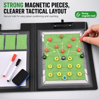 Magnetic Soccer Coaching Board, Double-Sided Dry Erase Soccer Tactics Clipboard for Coaches, Portable Soccer Whiteboard with Magnets, Marker Pen, Eraser for Coaching and Match Strategy - size: Upgraded Set