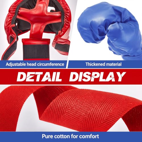 Kanayu 12 Pcs Kids Boxing Gear Set Helmet Gloves Hand Wraps - color: Blue, Red