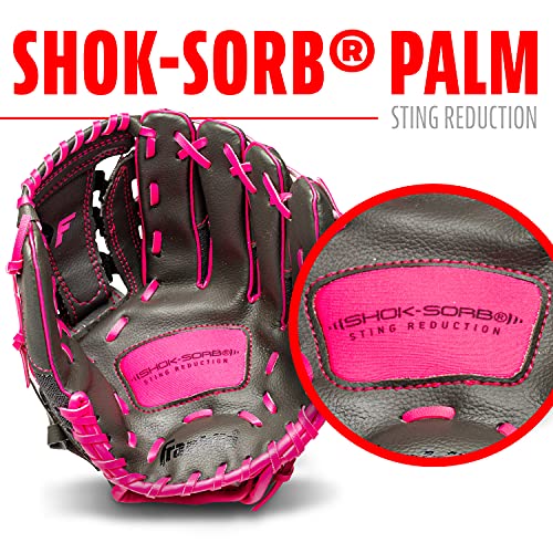 Franklin Sports Youth Teeball Gloves - Shok Sorb Kids Baseball + Teeball Mitt - Boys + Girls Fielder Gloves - 10.5" Inch - color: Graphite/Pink