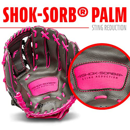 Franklin Sports Youth Teeball Gloves - Shok Sorb Kids Baseball + Teeball Mitt - Boys + Girls Fielder Gloves - 10.5" Inch - color: Graphite/Pink