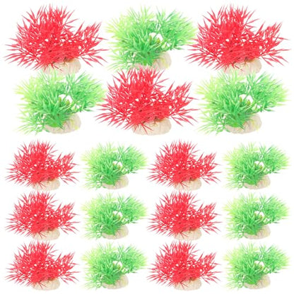 Beaupretty 20Pcs Decorative Fake Aquarium Plants Fish Tank Grass Artificial Plastic Aquatic Decor for Fish Tanks and Aquariums with Green and Crimson Grass Clumps and Lifelike Desktop