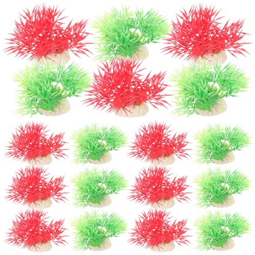 Beaupretty 20Pcs Decorative Fake Aquarium Plants Fish Tank Grass Artificial Plastic Aquatic Decor for Fish Tanks and Aquariums with Green and Crimson Grass Clumps and Lifelike Desktop