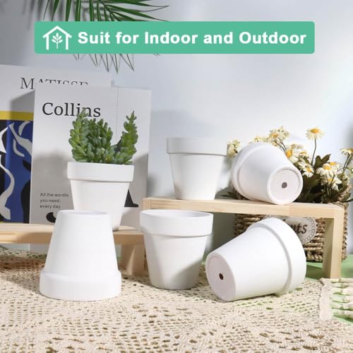 3 Inch White Terra Cotta & Terracotta Pots with Drainage - 20 Pack Clay Flowerpots, Succulent Nursery Planter Great for Plants, Crafts, Wedding Favor - color: White