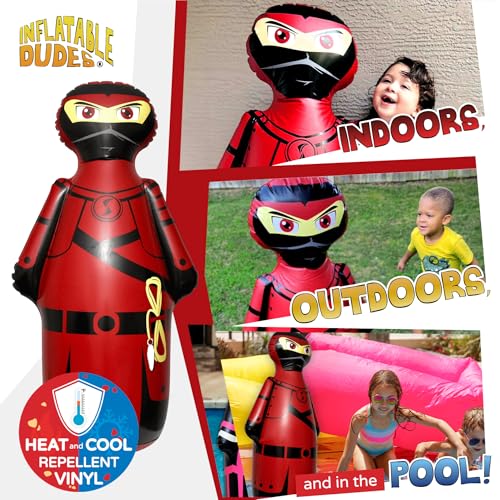 INFLATABLE DUDES Kids Punching Bag- Bop Bag | Sand-Base - color: Red Samurai Standard Ninja | Pre-filled with Sand, size: 47"