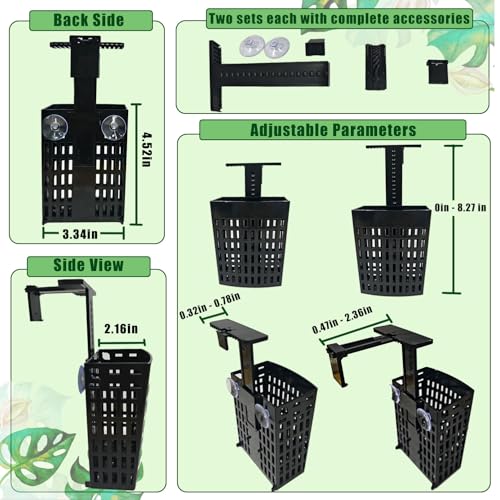 2PCS Adjustable Aquarium Plant Holder, Aquarium Planter Cup Adjustable Thickness to 2.36" Height to 3.9", Fish Tank Plant Holders with Hooks and Suction Cup for Fish Tank Accessories Clear - color: Clear