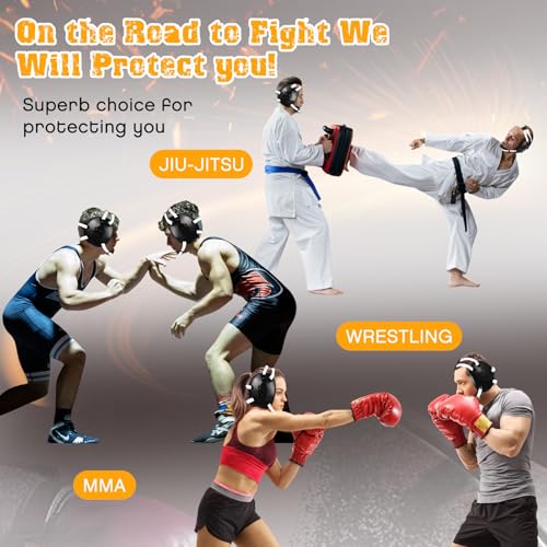 Halloscume Kids Wrestling Headgear with Adjustable Ear Guard Straps MMA Jiu Jitsu Grappling Protective Headgear for Youth Adults Men Women Comfortable Training & Tournament - color: Black/White