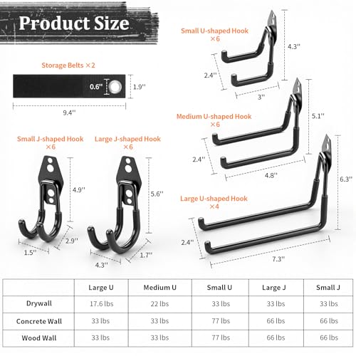 Housolution Steel Garage Hooks - 30Pack Anti-Slip Coating, Black - color: Black
