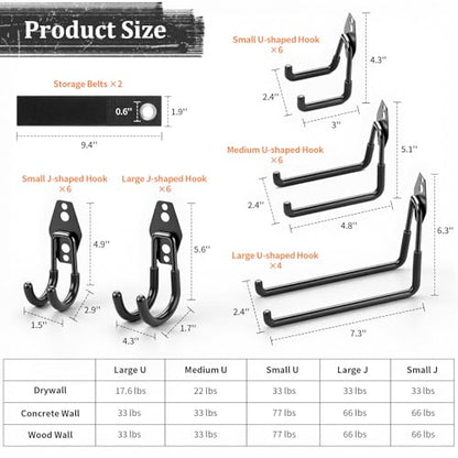 Housolution Steel Garage Hooks - 30Pack Anti-Slip Coating, Black - color: Black