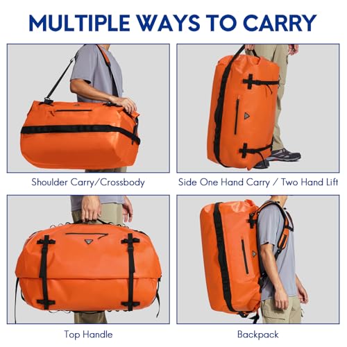 Haimont IPX7 Waterproof Roll-Top Dry Duffel Backpack Bag - color: Orange, size: 60L