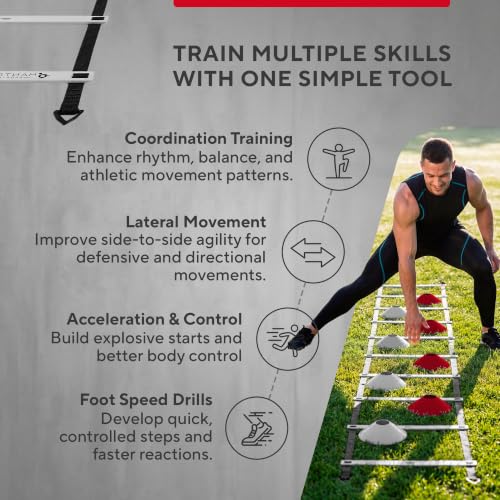 Agility Ladder Set, 12-Rung Speed Ladder + Training Cones, Soccer Training Equipment, Footwork Drills Kit, Speed & Agility Equipment, Football Practice Equipment, Basketball Gear - color: Red and White