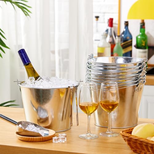 38 Pcs Galvanized Beer Buckets Set, 16 Metal Pails with 4 Scoops & 4 Tongs, 7 Inch Rustic Ice Bucket for Parties, Wedding Centerpieces, Planters, Candy Buffet & Event Decor (Silver)