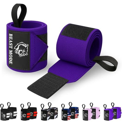 Elastic Cotton Weightlifting Wrist Wraps with Thumb Loops, 1 Pair - color: Purple, style: 18" – Beast Mode