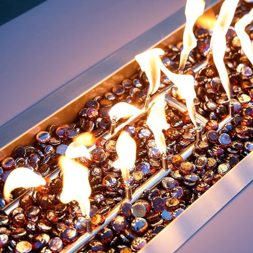 onlyfire Flat Fire Glass Beads for Propane Fire Pit, 1/2 Inch Reflective Firepit Glass Rocks 10 Pounds Flat Marbles for Gas Fireplace and Fire Pit Table, High Luster Amber - color: Amber