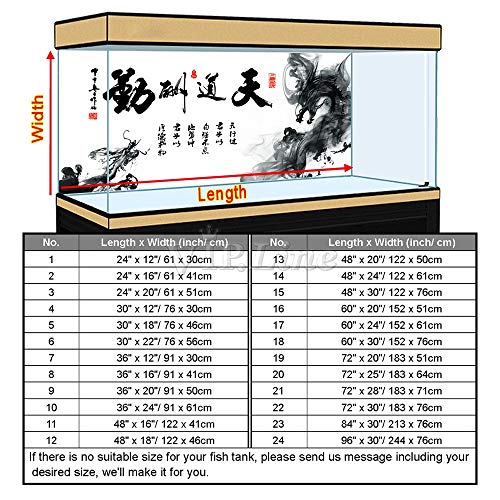 Chinese Calligrap Aquarium Background Poster PVC Fish Tank Decor Landscape (48" x 20"/ 122 x 50cm) - size: 48" x 20"/ 122 x 50cm