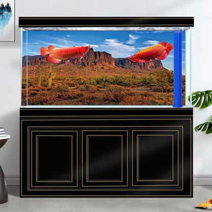 30X12IN Desert Rock High Mountain Cactus Oasis Reptile Habitat Background, Natural Blue Sky Sun Desert Themed Terrarium Background, Aquarium Background with 10 EVA Double-Sided Tape - size: 30X12in/75X30cm
