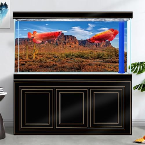 36X24IN Desert Rock High Mountain Cactus Oasis Reptile Habitat Background, Natural Blue Sky Sun Desert Themed Terrarium Background, Aquarium Background with 10 EVA Double-Sided Tape ﻿ - size: 36X24in/90X60cm