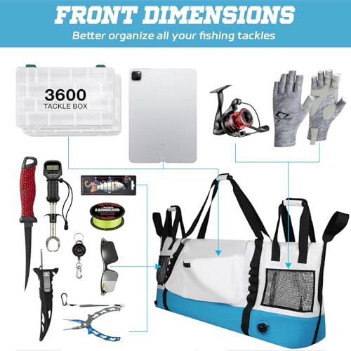 Insulated Fish Cooler Kill Bag with Flat Bottom-26x18 31x14 40x16 50x18 60x20 70x25 Inches Waterproof Fishing tackle Kill Cooler Bag - color: CreamSea-60x20x10