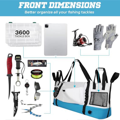 Insulated Fish Cooler Kill Bag with Flat Bottom-26x18 31x14 40x16 50x18 60x20 70x25 Inches Waterproof Fishing tackle Kill Cooler Bag - color: CreamSea-60x20x10