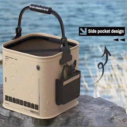 HUIOP 14L Collapsible Fishing Bucket Portable Fish Bucket Multifunctional EVA Water Containers with Mesh Lid, Handle and Rope for Outdoor Camping Hiking Fishing Car Washing - size: 14L