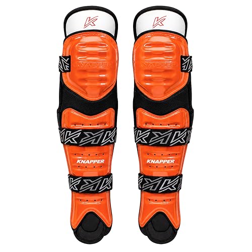 AK5 Ball Hockey Shin Guards - Pro-Level Protection Gear | Impact-resistant, adjustable straps, breathable padding, full lower-leg coverage; indoor, outdoor & dek hockey - teen & adult - color: Orange, size: 15